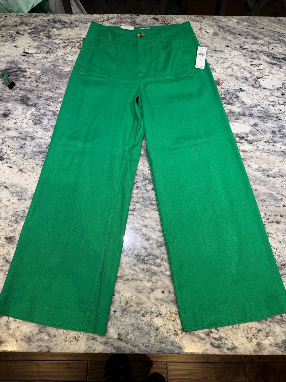 Anthropologie Maeve Colette Green Cropped Wide-Leg Pants